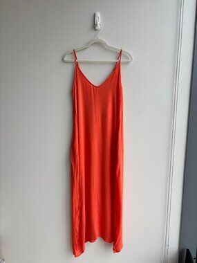 See You Monday Los Angeles Crinkle Rayon Midi Slip Dress | Tomato Orange | Size
